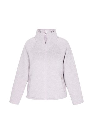 Világos levendula színű cipzáras fleece jakó, magas gallérral, húzózsinórral, hosszú ujjakkal és két oldalsó zsebbel.