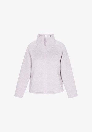 Világos levendula színű cipzáras fleece jakó, magas gallérral, húzózsinórral, hosszú ujjakkal és két oldalsó zsebbel.