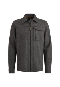 Grau, Zip-Jacke aus strukturiertem Stoff. Mit Kragen, einer Brusttasche und langen Ärmeln mit eng anliegenden Bündchen.