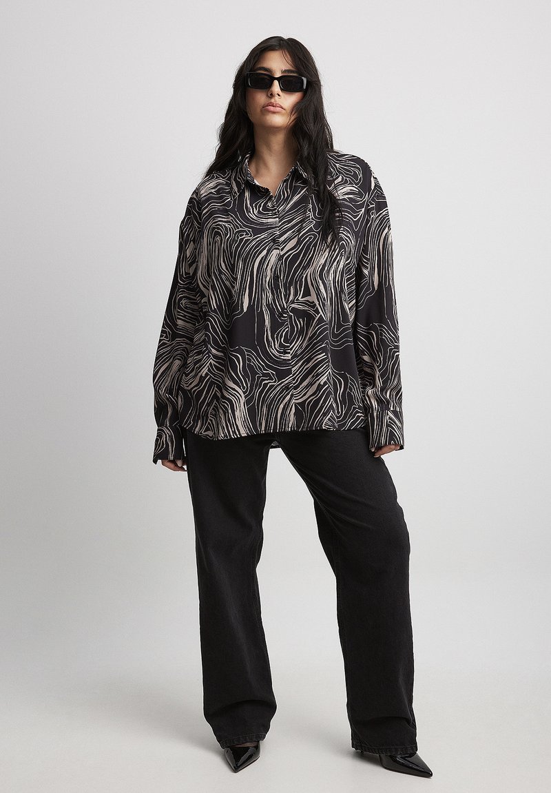 NA-KD Overhemdblouse zwart denim/blackdenim