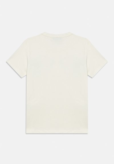 Ανοιχτό μπεζ βαμβακερό μπλουζάκι με κοντά μανίκια και στρογγυλή λαιμόκοψη. Λείο ύφασμα, απλός σχεδιασμός και απουσία σχεδίων ή γραφικών.