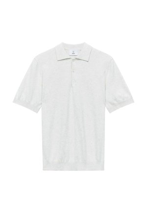 Lichtgrijze polo, korte mouwen, kraag, drieknoopssluiting, gemaakt van een zachte katoenmix, met een gladde textuur.