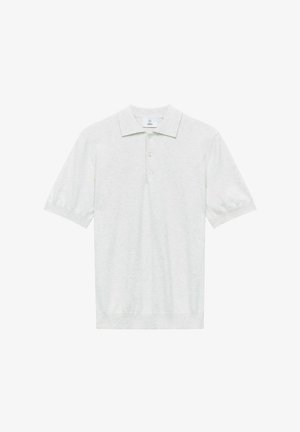Lichtgrijze polo, korte mouwen, kraag, drieknoopssluiting, gemaakt van een zachte katoenmix, met een gladde textuur.