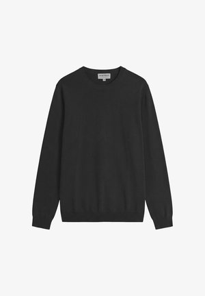 Suéter negro de manga larga con cuello redondo, puños y dobladillo acanalados, logo sutil "AM" en el pecho y etiqueta de Antony Morato en el interior del cuello.