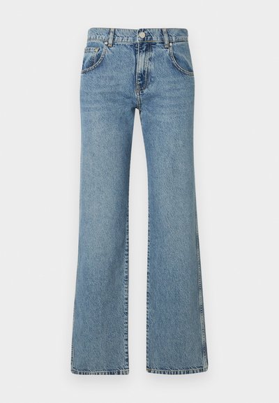 Ανοιχτού μπλε, φαρδιά τζιν παντελόνια από ύφασμα τζιν, με ζώνη που κλείνει με κουμπί, πέντε τσέπες και κλασικό ραμμένο σχέδιο.