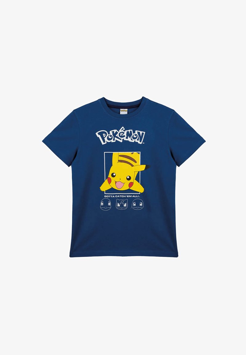 Navy blue cotton t-shirt featuring a graphic of Pikachu and other Pokémon characters, with the text "Gotta Catch 'Em All."