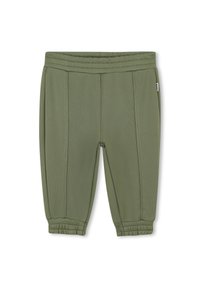 Olijfgroene joggingsbroek met een rekbare tailleband en gather bij de enkels, voorzien van subtiele naaideetails.