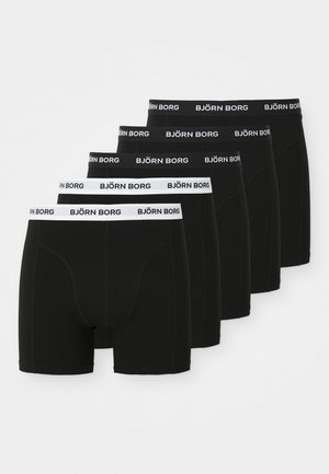 Crne bokserice, pakiranje od pet komada, s bijelim pojasom s logotipom "BJÖRN BORG", glatka tekstura i klasičan kroj.