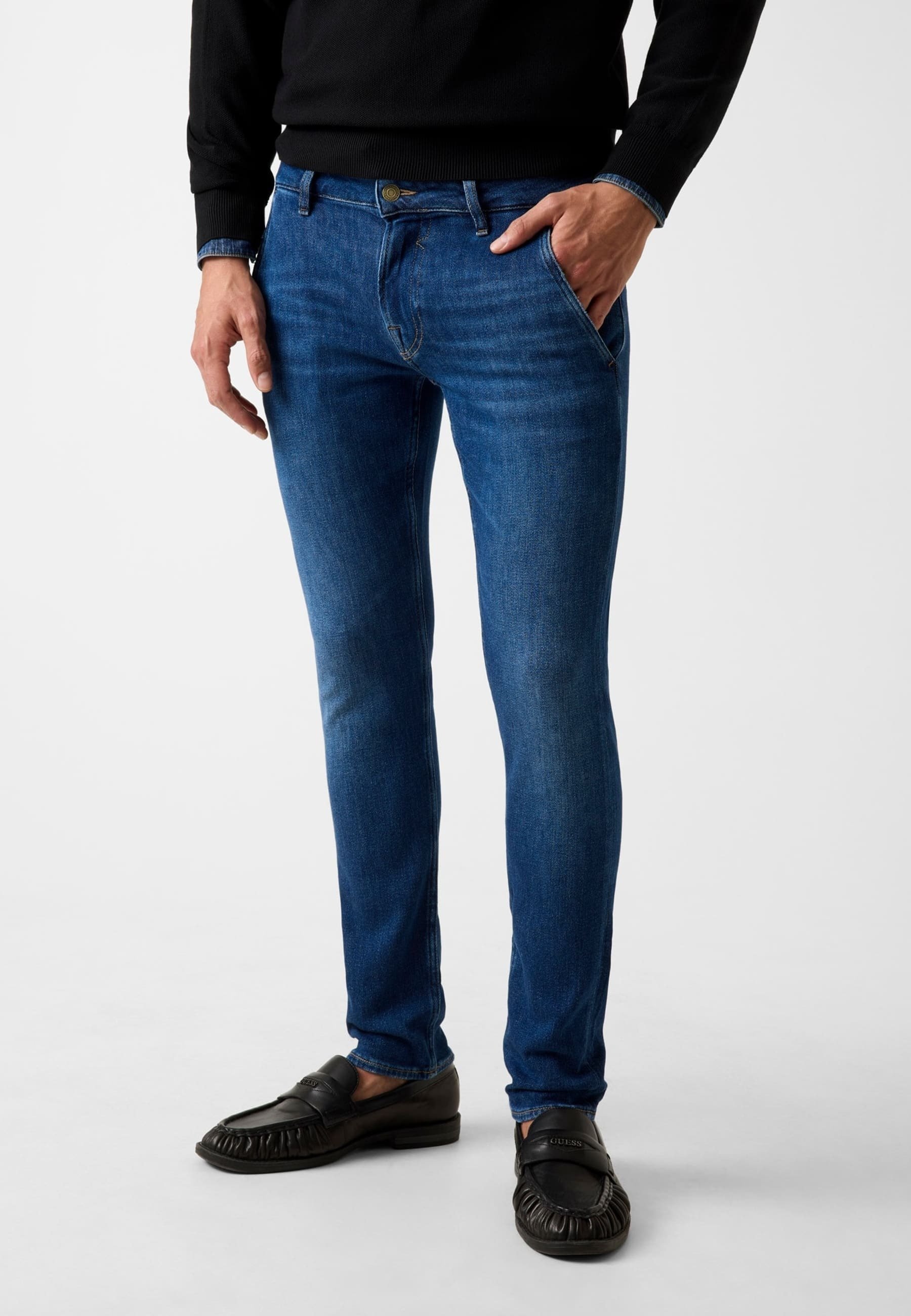 Guess Jeans Uomo Skinny Fit - 5 Tasche, Cotone Stretch, Blu Sportivo Invernale, Chiusura Con Cerniera