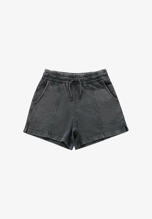 Grijze katoenen shorts met een elastische tailleband, trekkoord, zijzakken en een relaxed fit. Kenmerkt zich door gestikte details en splitten aan de zoom.