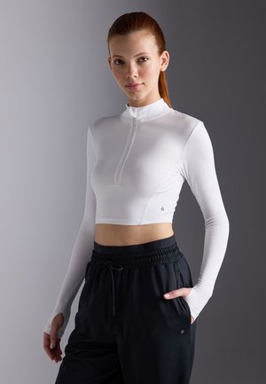 CROPPED HIGH NECK LONG SLEEVE TOP WITH 1/2 ZIP &THUMB HOLES - Långärmad tröja - white