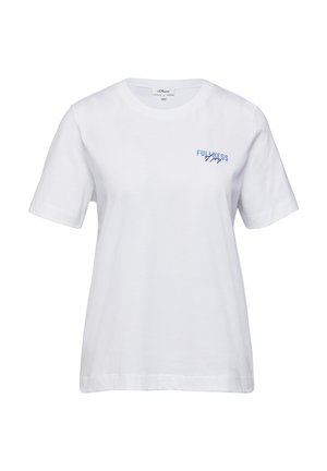 Witte katoen t-shirt met korte mouwen, voorzien van "FULNESS" in blauwe letters op de linkerborst. Klassiek ronde hals ontwerp.