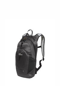 Schwarzer Rucksack mit einem schlanken Design, aus leichtem Nylon gefertigt. Verfügt über gepolsterte Schultergurte, Netz-Akzente und Logodetail.