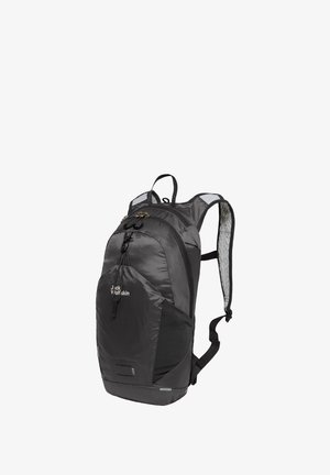 Zaino nero con un design snello, realizzato in nylon leggero. Presenta spallacci imbottiti, dettagli in rete e logo.