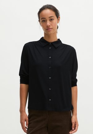 Marc O'Polo, MARC O'POLO JERSEYBLUSE RELAXED AUS HOCHWERTIGEM MATERIAL-MIX - Button-down blouse - black