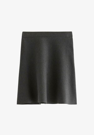 Mörkgrå utsvängd kjol gjord av vävt tyg, med en slät yta och en skräddarsydd midjeresår för en ren avslutning.