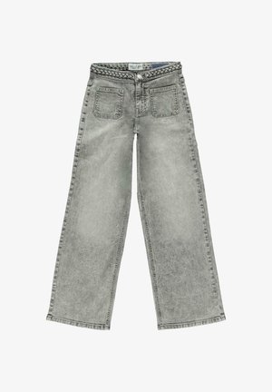 Grijze wijde jeans van denim, met een gevlochten tailleband en twee voorzakken met een geborsteld effect.