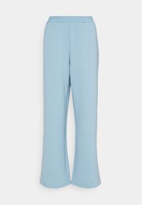 Helle blaue Lounge-Hosen mit einem strukturierten Waffelstrickdesign, lockerer Passform, weitem Bein und weichem Bund.