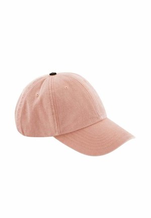 Weiche rosa Baseballkappe mit gebogenem Schirm und Belüftungslöchern auf weißem Hintergrund.