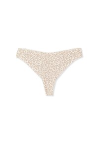 Braguita tanga beige con estampado de leopardo, con una textura suave y un corte de tiro bajo.
