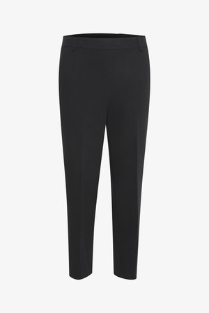 Mustad kohandatud püksid slim-fit lõikega, vöökonksudega ja veidi kitseneva säärega.