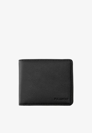 Schwarzes Leder-Bifold-Portemonnaie mit dezent strukturierter Oberfläche und "PULL&BEAR" Prägung in der unteren rechten Ecke.