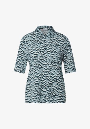 Korte mouw button-up shirt met een blauw-wit abstract patroon. Gemaakt van lichte stof, met een klassieke kraag en een zakdetail.