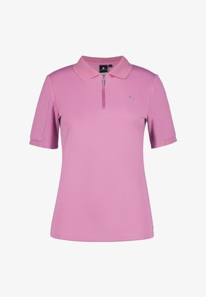 Polo shirt in lichtroze met een ritssluiting op de kraag, korte mouwen, textuurstof en een klein logo op de linkerborst.