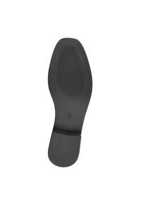 Suela de zapato negra con una superficie suave, líneas de agarre texturizadas y un talón redondeado. Tamaño marcado como "36" en la base.