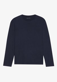Navy long-sleeve t-shirt made of soft cotton, featuring a classic crew neck and straight hem. No patterns or accents present.