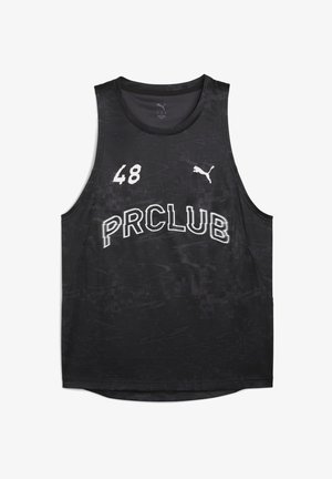 Débardeur de sport noir sans manches avec le texte "PRCLUB" et le numéro "48" imprimés en blanc. Présente un motif texturé sur l'ensemble.