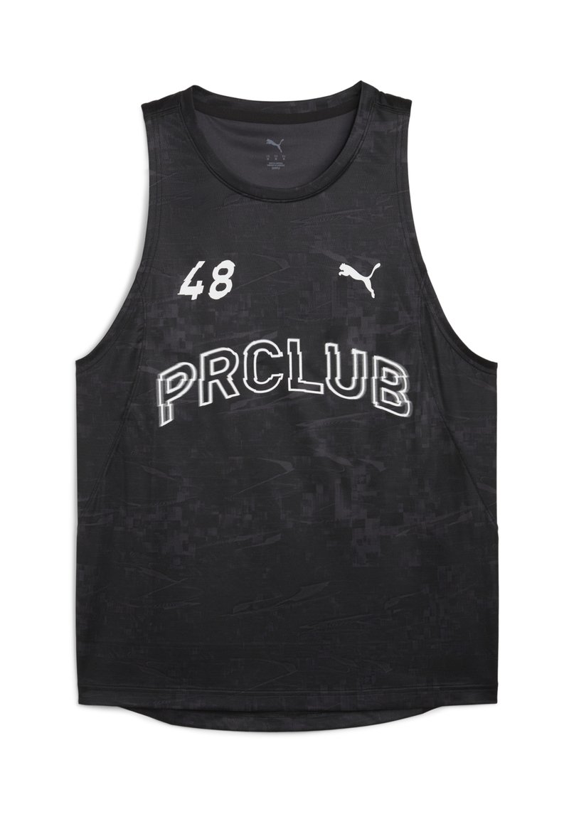 Mustamata pikkust ilma varrukat sportlik top mustas värvuses, millel on valge print "PRCLUB" ja number "48". Omab tekstuuri muster kogu pinnal.