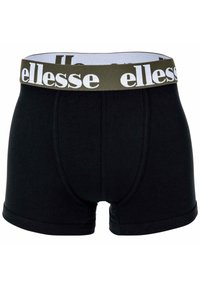 Boxer neri con design aderente, realizzati in morbido cotone. Presentano un elastico verde oliva con il logo "ellesse" in bianco.