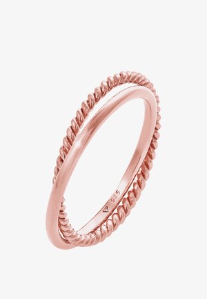 Rose-guld snoet ring med to sammenflettede tråde, der har en bemærkelsesværdig snoet tekstur og indgraveret "925" som angiver sølvindhold.
