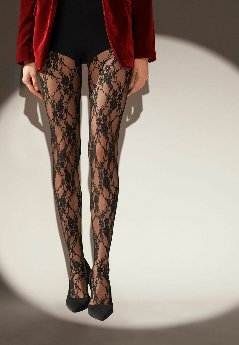 Calzedonia FLOREAL PATTERN Collant schwarz c pizzo nero/nero