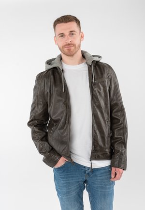 BARLO - Leren jas - dark taupe