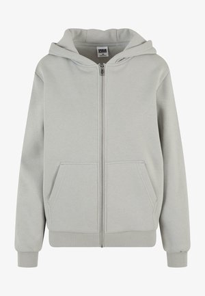 Szürke, cipzáras kapucnis pulóver, puha anyagból készült, kapucnival, két elülső zsebbel, valamint bordás mandzsettákkal és alsó szegéllyel. Egyszerű, díszítések nélküli design.