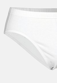 Weiße Baumwollunterhose mit glatter Textur, elastischem Bund und genähten Rändern. Verfügt über einen klassischen Schnitt ohne Muster oder Verzierungen.