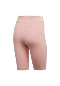Ljusrosa cykelshorts i mjukt, stretchigt material. Har hög midja och platta sömmar. Passar för träning eller avslappnad användning.