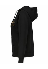 Zwarte hoodie van een katoenmix, met een voorzak, ribgebreide manchetten, een capuchon met koordjes en gouden logodetails op de borst.