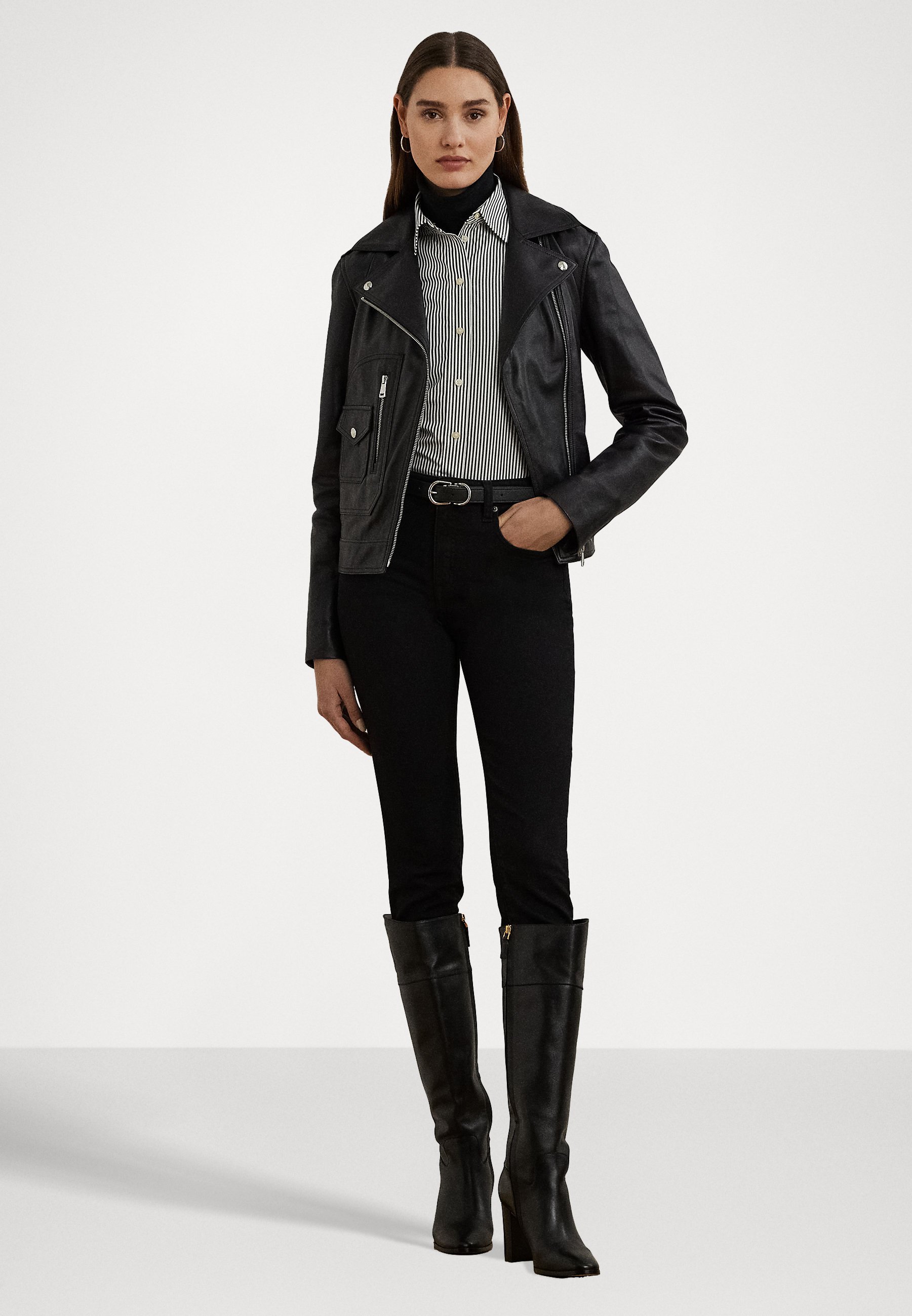 Lauren Ralph Lauren LAMBSKIN MOTO JACKET - Leather jacket - black