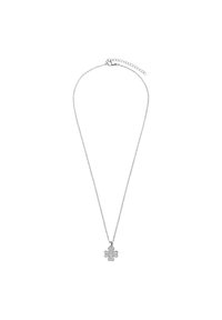 Zilveren ketting met een bloemvormige hanger versierd met kristalen accenten. De ketting heeft een verstelbare sluiting.