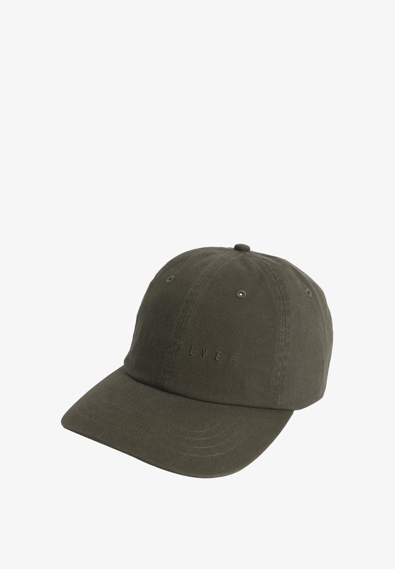 Casquette de baseball en coton vert olive avec une visière incurvée, un logo brodé à l'avant et des œillets d'aération sur les côtés.