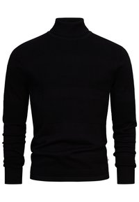 Maglione a dolcevita nero con un motivo testurizzato a strisce orizzontali, polsini a coste e un design aderente. Realizzato in un materiale morbido.