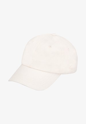 Cappello beige con visiera curva, realizzato in cotone. Presenta sei fori di ventilazione e un logo sottile ricamato sul lato. Design a tinta unita.