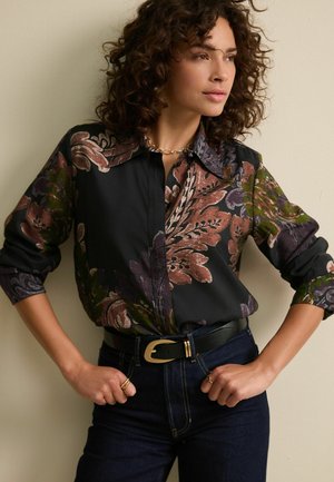 Next LONG SLEEVE - Button-down blouse - black purple paisley print