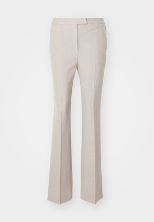 Μπέζ κομμένα παντελόνια με επίπεδο μπροστινό μέρος, διακριτή υφή και φαρδιά μπούστα. Κατασκευασμένα από ελαφρύ ύφασμα, με λείο λάστιχο στη μέση.