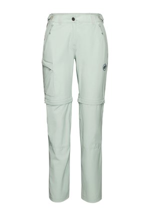 Lichtgrijze om te bouwen cargobroek met ritssluitingen aan de voorkant, zijflappentas, verstelbare taillebanden en logo op de rechterdij.