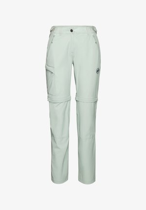 Lichtgrijze om te bouwen cargobroek met ritssluitingen aan de voorkant, zijflappentas, verstelbare taillebanden en logo op de rechterdij.