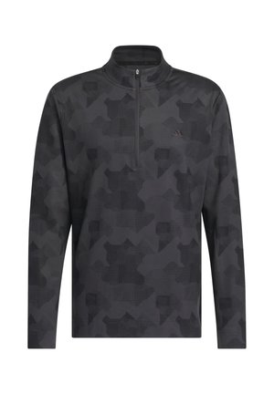 Mørkegrå langærmet pullover med halv lynlås, diskret geometrisk camouflage mønster og lille logo på venstre bryst.